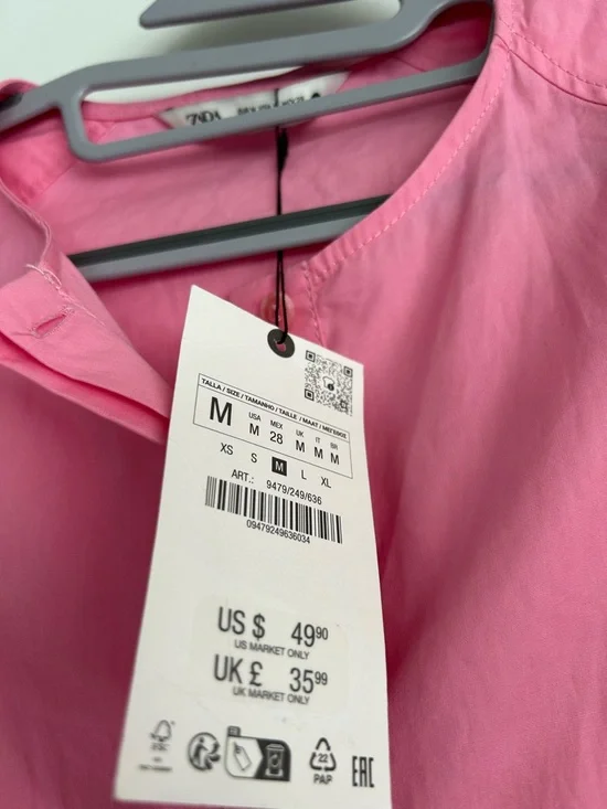 Zara Bright Pink Puff-Sleeve Button-Down Blouse - Picture 2 of 4